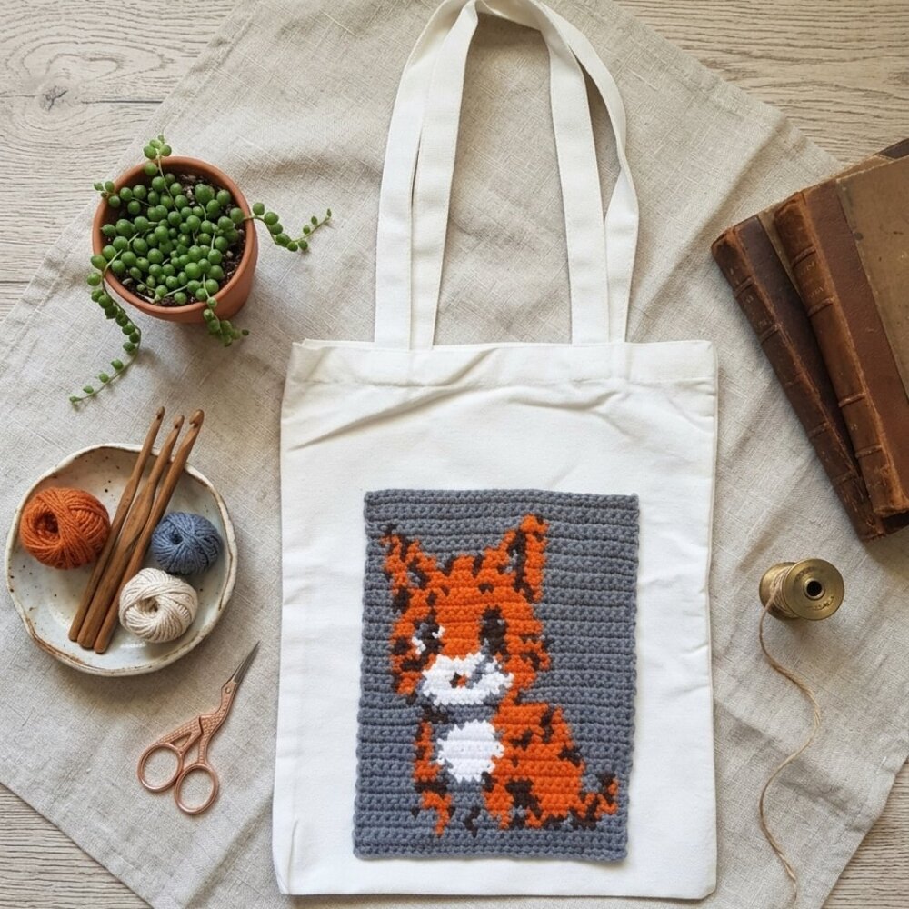 Handmade Crochet Animal Tapestry Tote Bag New